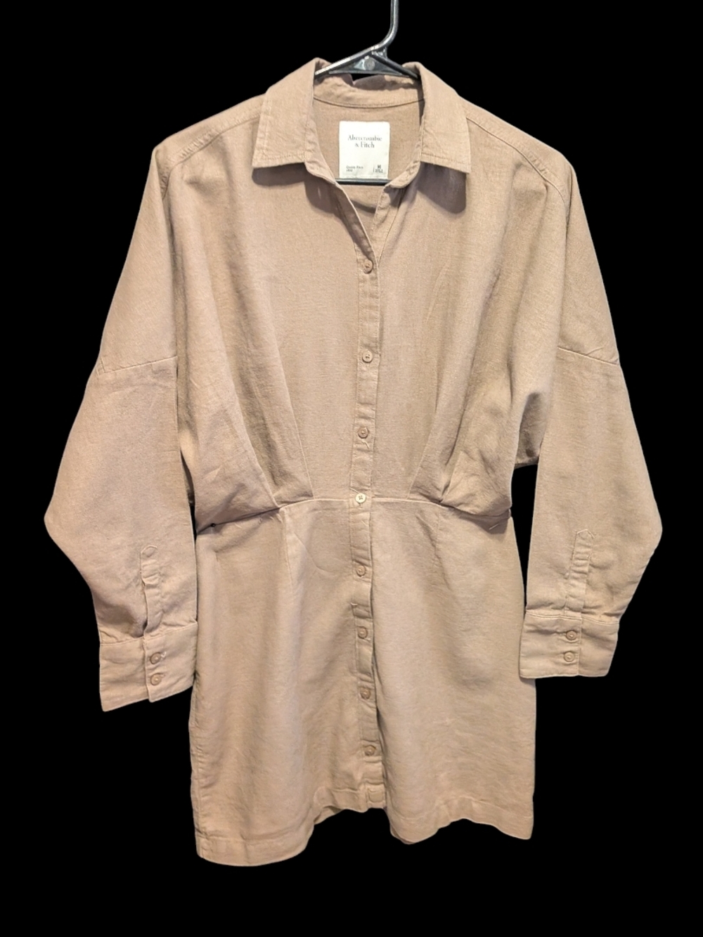 Abercrombie & Fitch Tan LINEN  and Rayon Button-Front Shirt Dress MEDIUM
